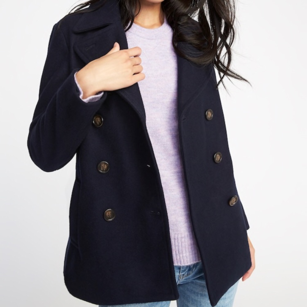 Navy blue soft brushed peacoat